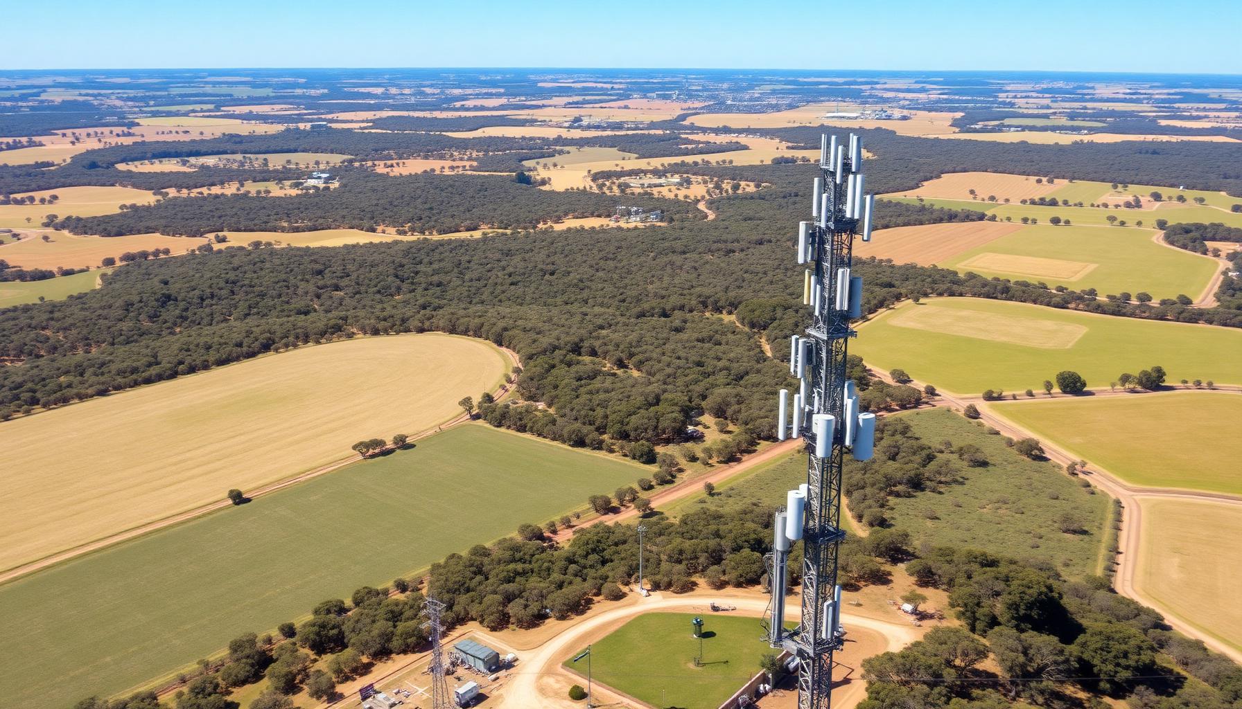 Australian telecommunications tower in rural landscape