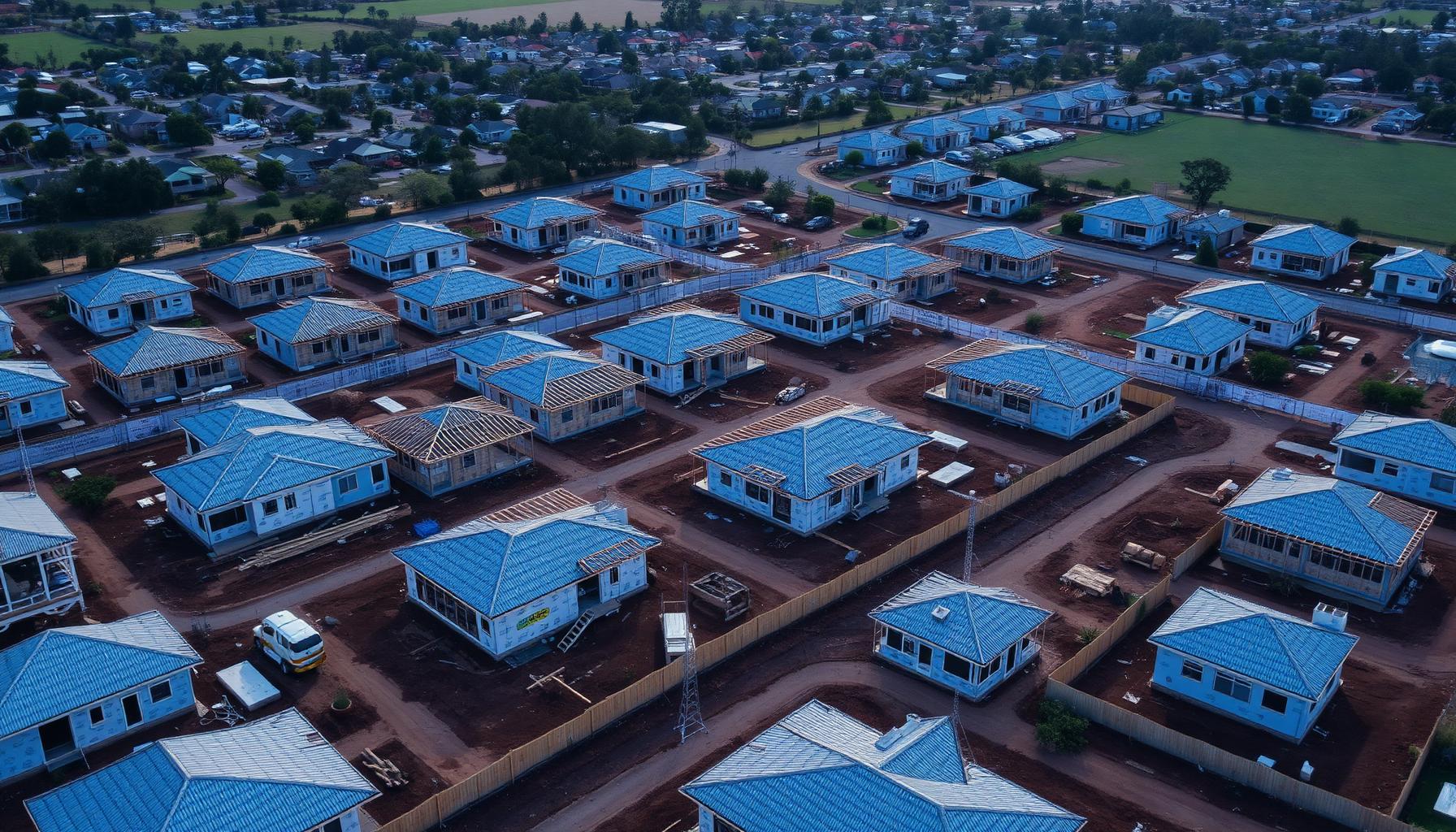 Aerial view of residential development under construction