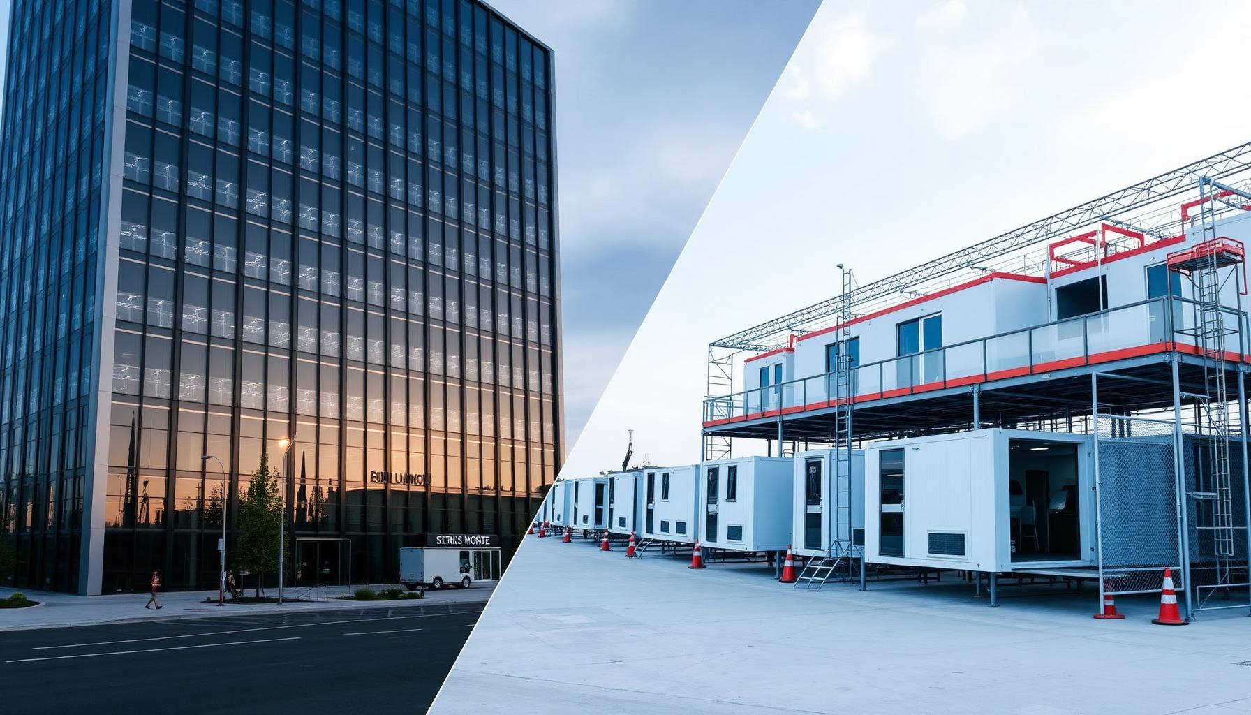 Comparison of permanent office and temporary construction office