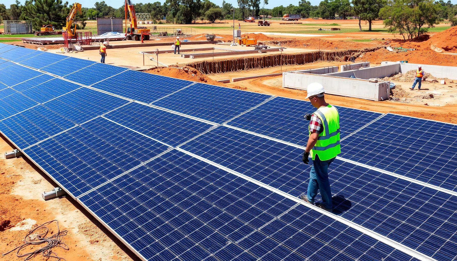 Solar panel installation on an Australian construction site