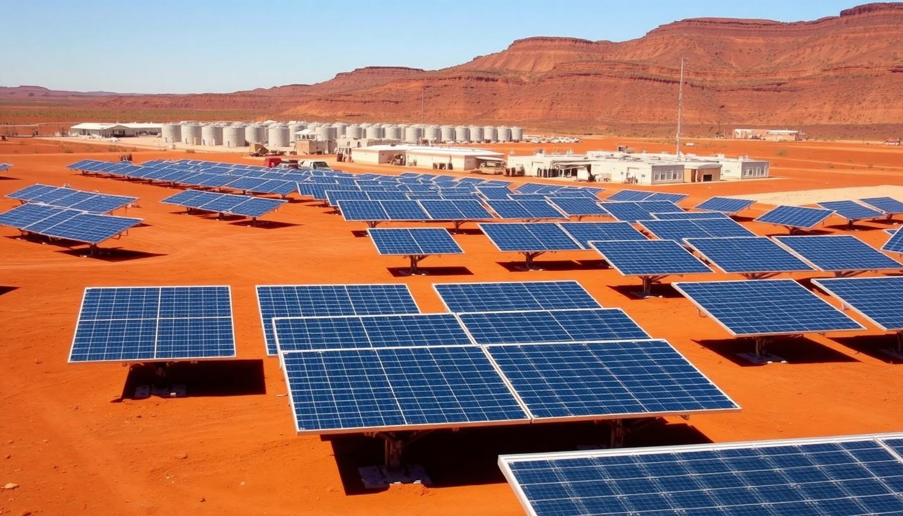 Remote Australian mining site with solar panel arrays