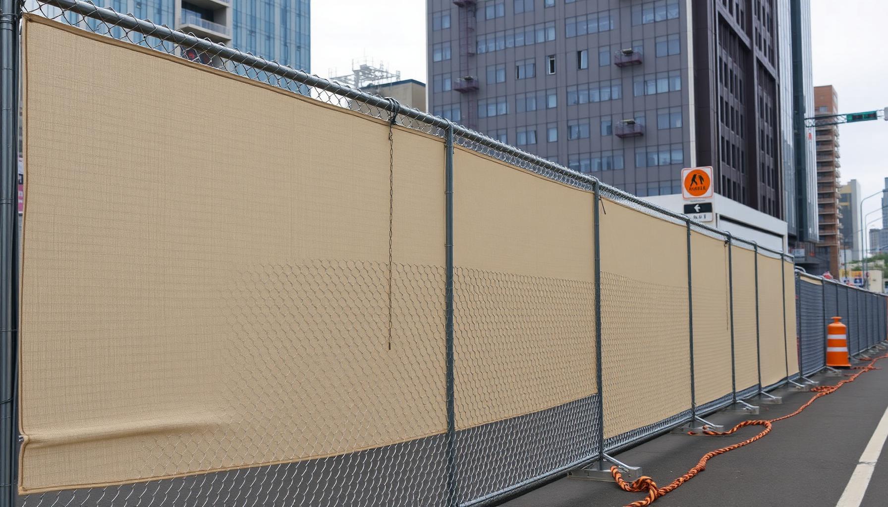 Construction site perimeter with temporary chain-link fencing